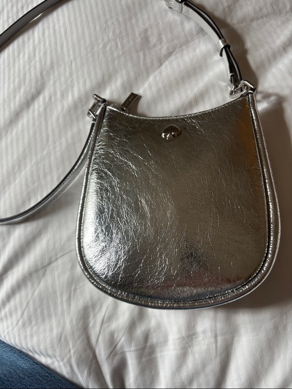 kate spade Metallic Silver Leather Crossbody Bag